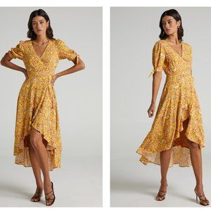 ShowPo PETA WRAP DRESS IN RUSTIC YELLOW FLORAL Size US 8